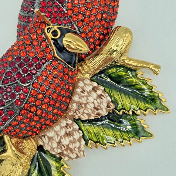Joan Rivers Cardinal Brooch Vtg Swarovski Crystal Love Birds Winter Holiday Pin - Picture 5 of 15